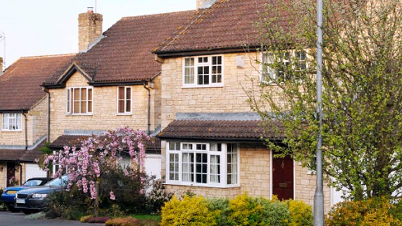 a house with trees and bushes
