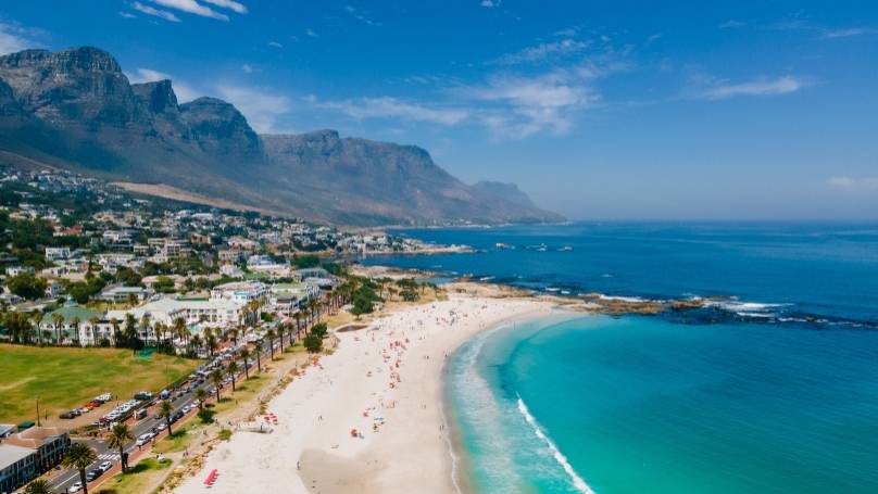 scenic view in Cape Town, South Africa with the sea, sand and mountains 
