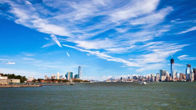 View of New York City and Statue of Liberty from the water