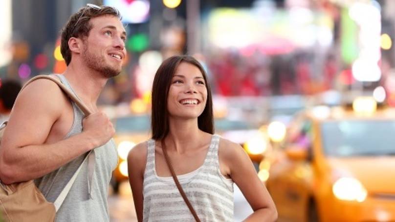 Tourists taking in the sights of Times Square in New York