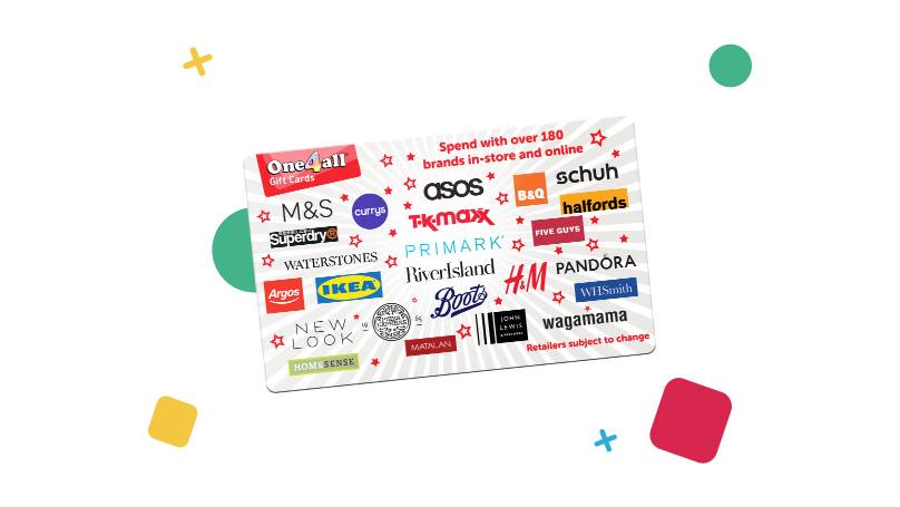 one4all card displaying the many brands you can use it on