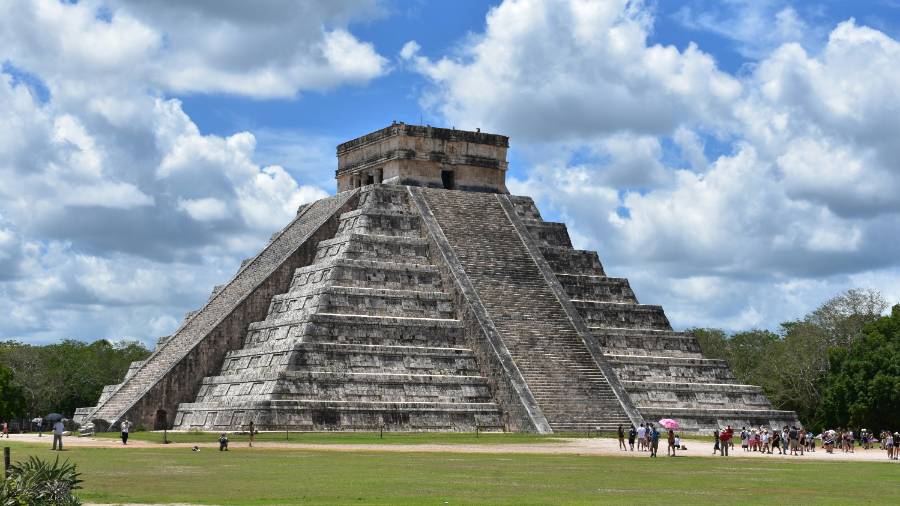 Chichen Itza stone pyramid temple in the sunshine