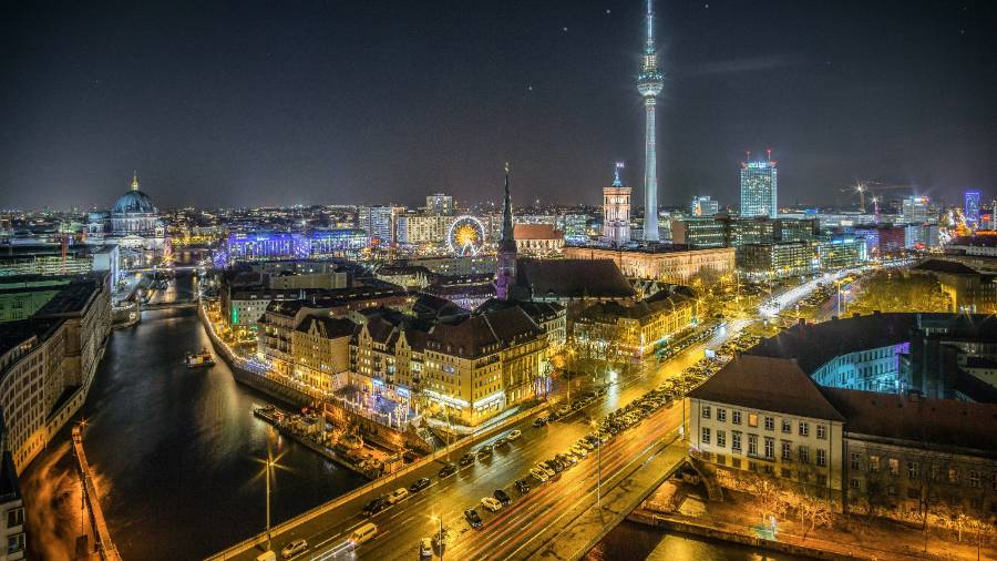 Berlin cityscape at night
