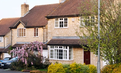 a house with trees and bushes