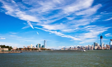 View of New York City and the Statue of Liberty from the water