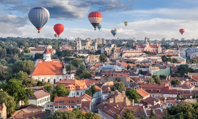 Hot air balloons over Vilnius, Lithuania