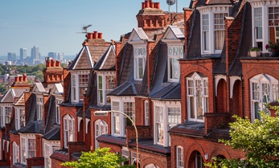 Street view of houses on a hill