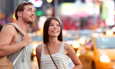 Tourists taking in the sights of Times Square in New York