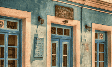 Cafe frontage with exotic colours