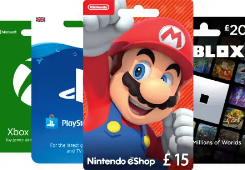 gaming gift cards, nintendo gift card at the front