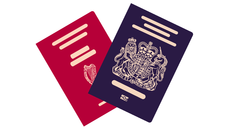 Red and blue passport illustration
