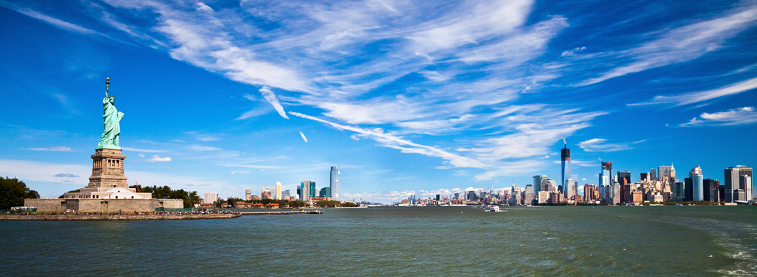 View of New York City and Statue of Liberty from the water