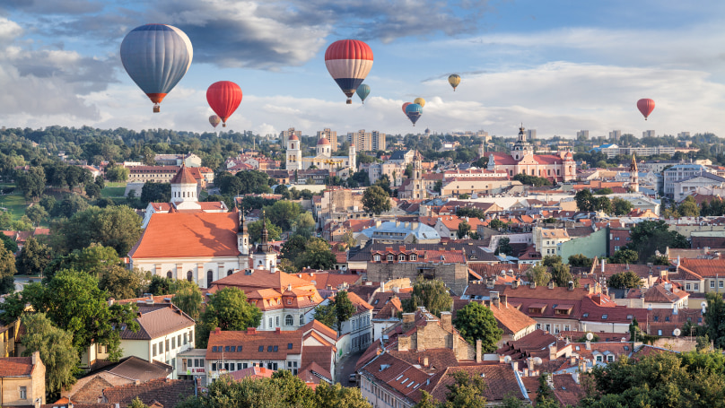 Hot air balloons over Vilnius, Lithuania