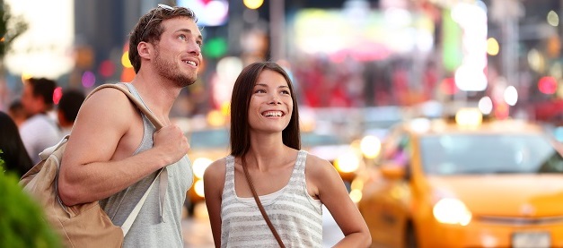 Tourists taking in the sights of Times Square in New York