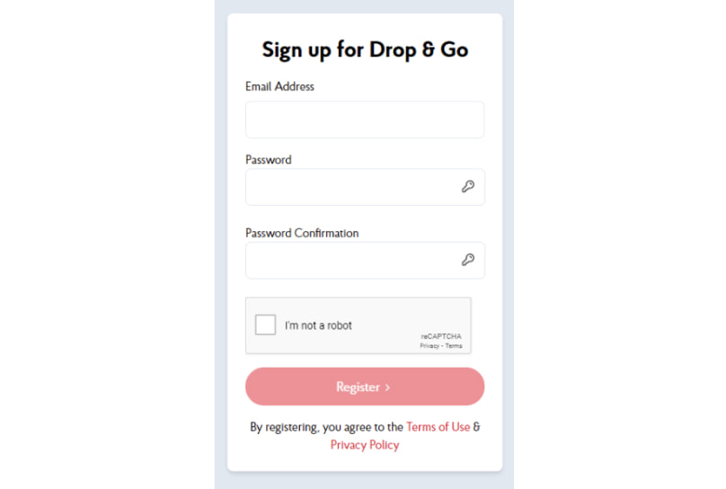 Screengrab of the Sign up for Drop & Go
