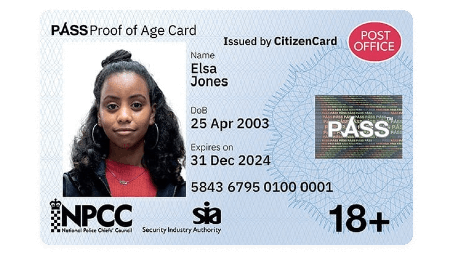 is a post office pass card a national identity card