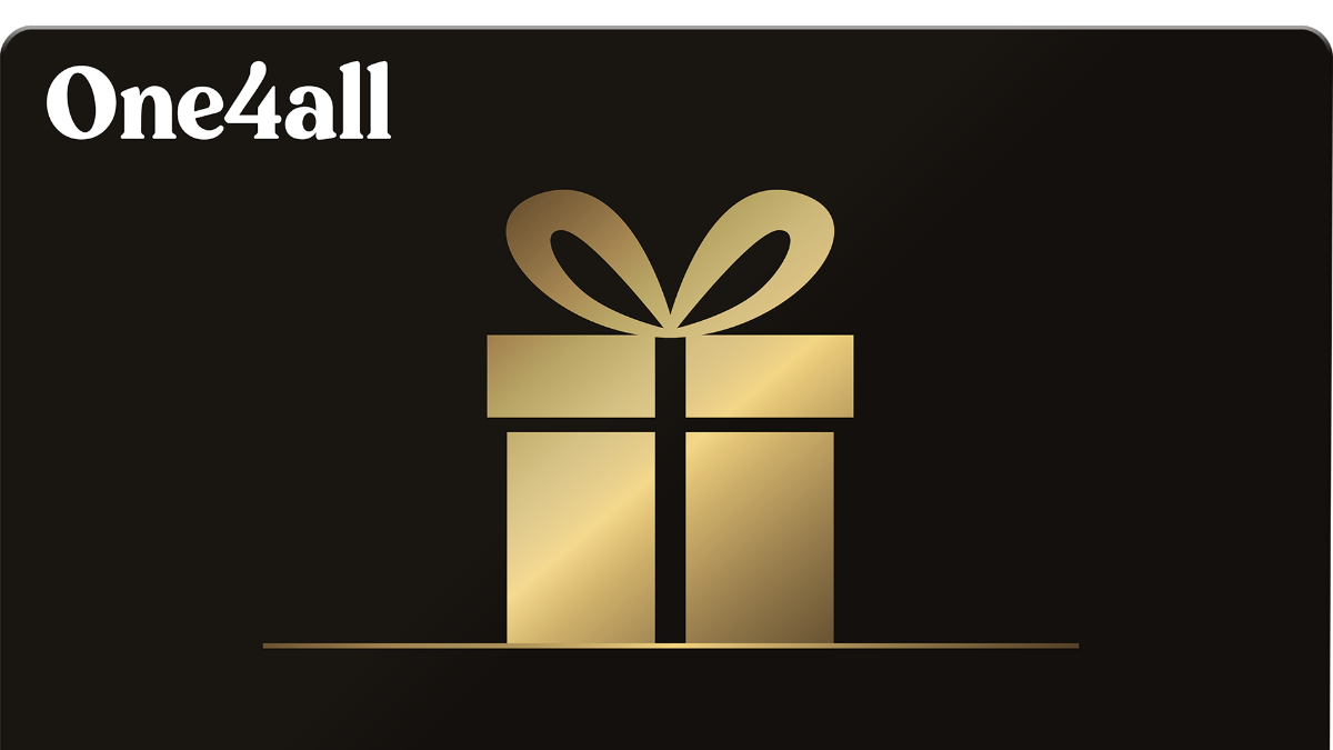 one4all gift card golden ribbon on parcel