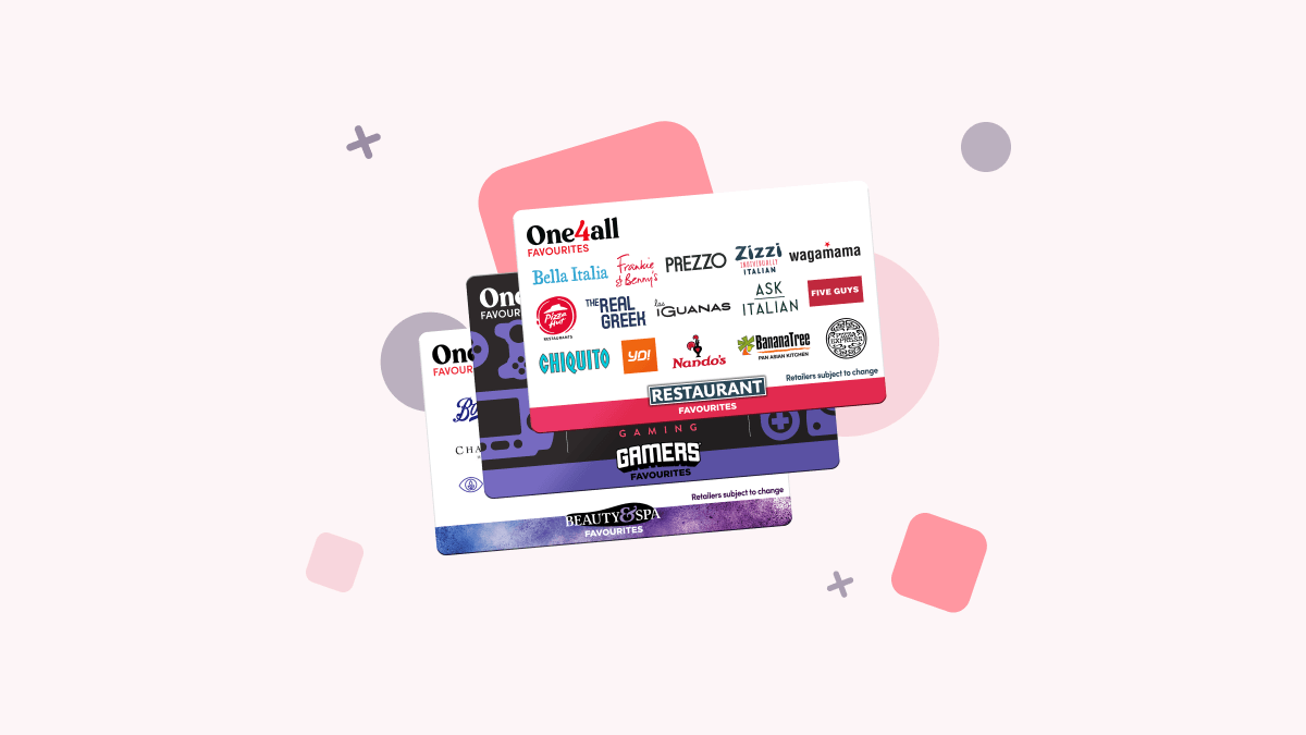 Stack of three gift cards, restaurant favourites at the front of the stack