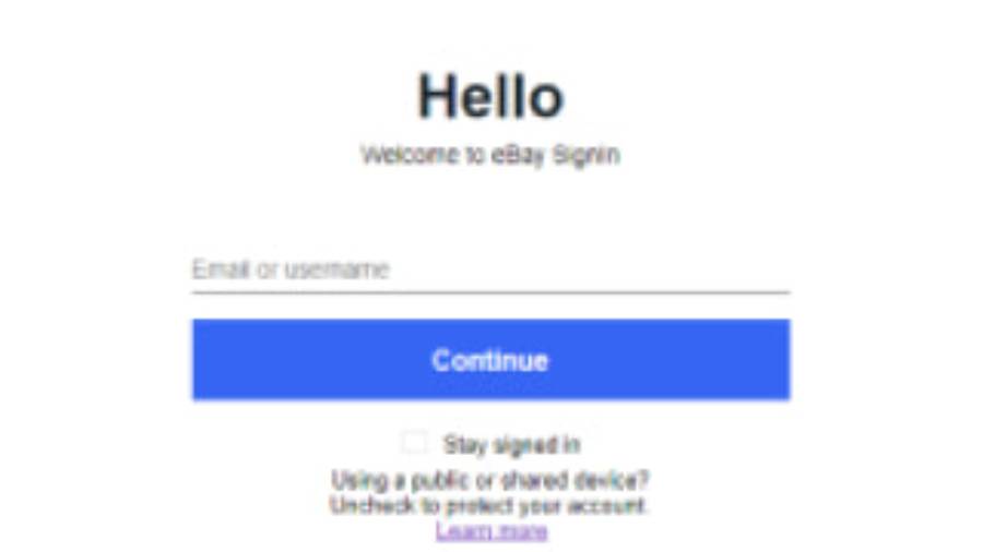 Screenshot of the eBay login screen